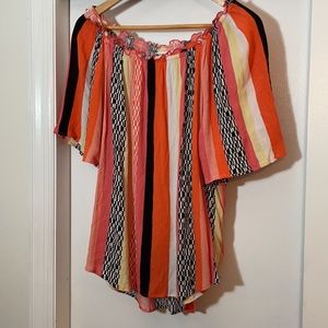 Gap Striped Multi Color Orange Top Large